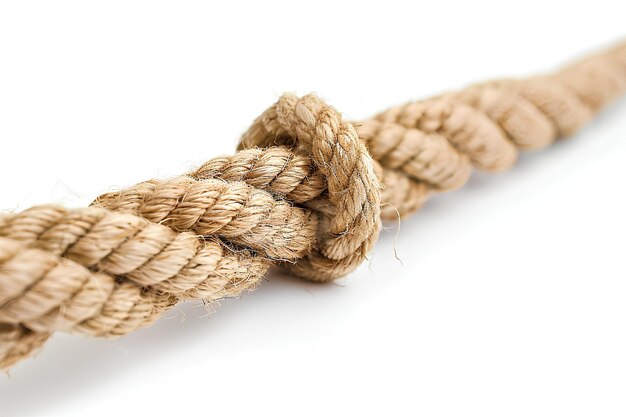 Photo a rope with a knot on it on a white background with a clipping path to the end of the rope