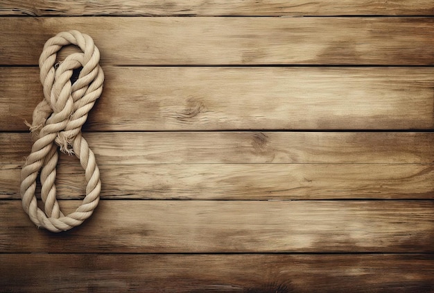 Photo rope on a wooden background with a knot