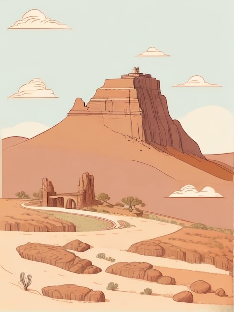 Roque Nublo and Scenic Landscape An Artistic Drawing
