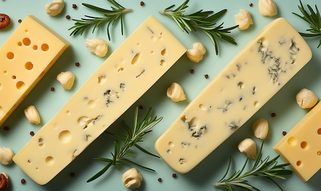 Roquefort and Rosemary Cheese on White Background