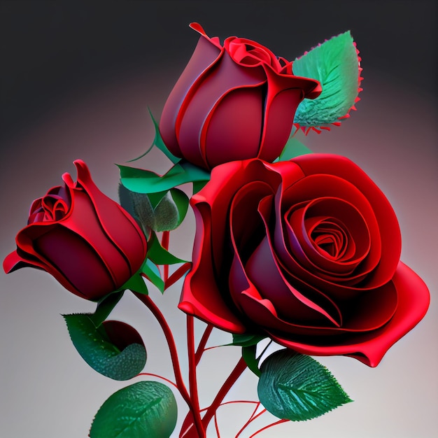 Rosas rojas, ramo de flores, realista, 3d