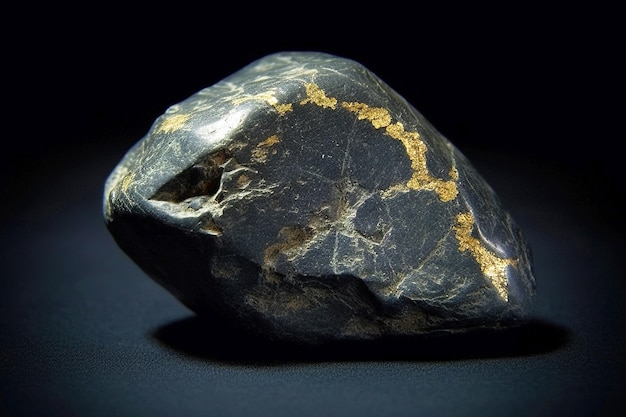 로스코라이트 (Roscoelite) 는 검은색 바탕에 있는 희귀한 귀중한 천연 돌로 인공지능 (AI) 에 의해 생성된 헤더 배너 모입니다.