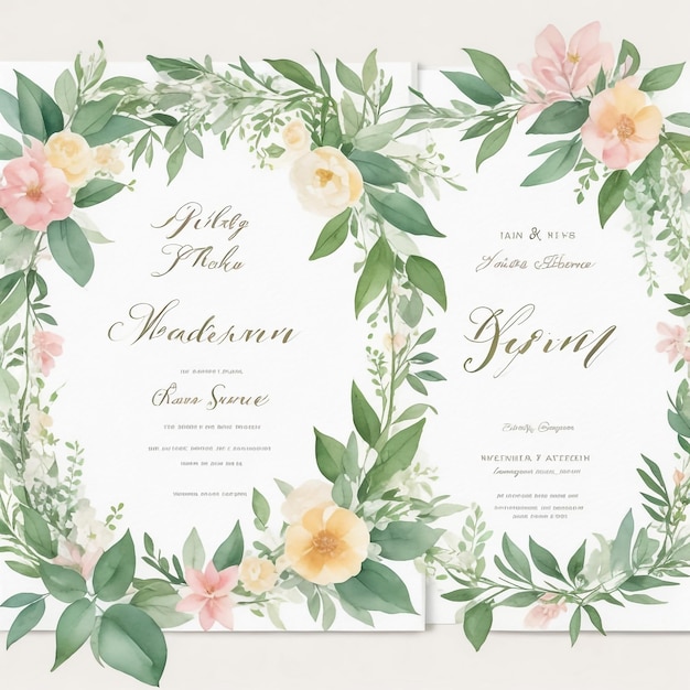 写真 バラと花の葉の結婚式の招待状のデザイン