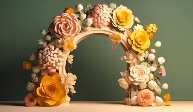 A rose arch with flowers