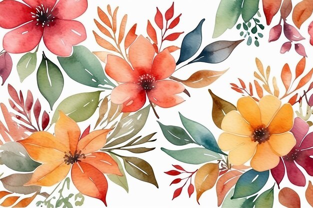 Rose autumn watercolor background border pattern