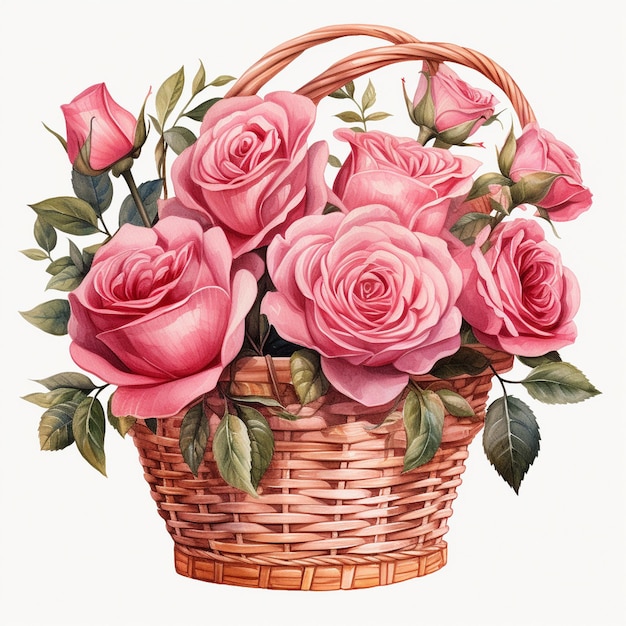 Rose Basket Aquarel Clipart