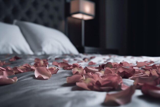 Rose on the bed in the hotel rooms AI generated image