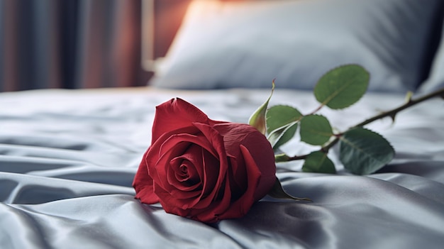 Rose on the bed in the hotel rooms