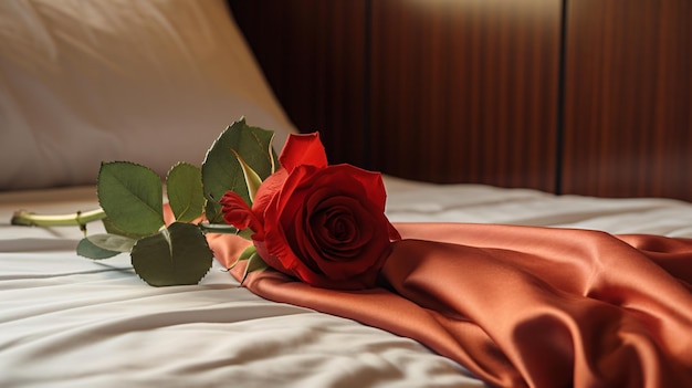 Rose on the bed in the hotel rooms