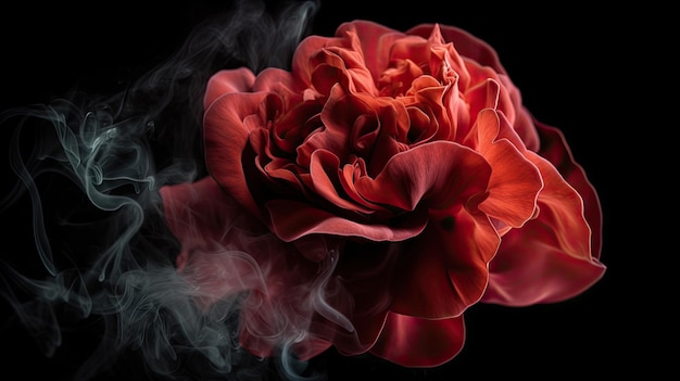 Rose on black background with smoke