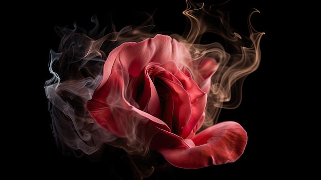 Rose on black background with smoke