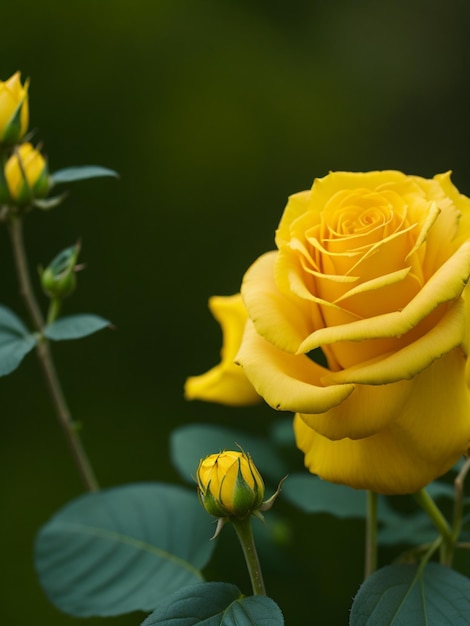 Foto rose bloem plant in de natuur in de herfst close-up gele rozen in de tuin met bokeh van groene achtergrond