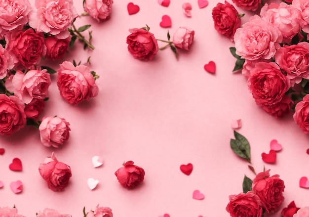 텍스트에 대한 복사 공간과 함께 장미 꽃을 피우는 배경 발렌타인 데이 개념 생성 AI 기술