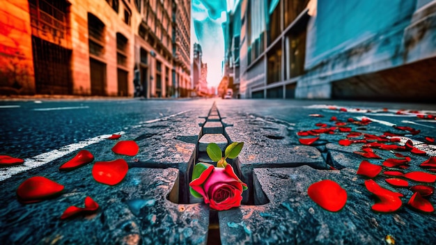 Foto una rosa che sfonda il cemento