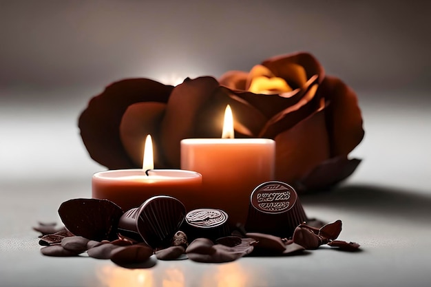 Rose and chocolate are romantic symbols