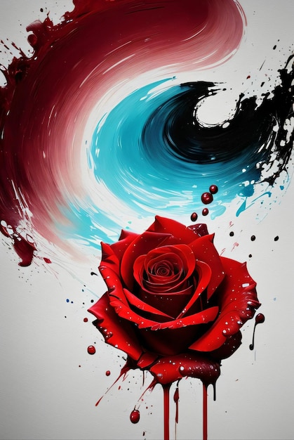 Фото rose digital painting с эффектами брызг краски в нескольких цветах