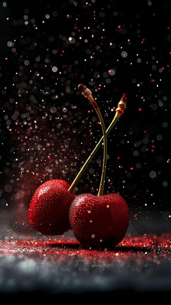 Rose Dust Cherry Effect With Red Cherries and Rose Color Glo Effect FX Texture Film Fillter BG Art