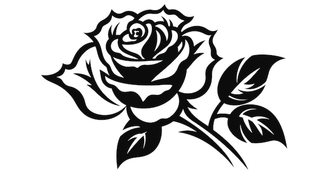 Rose één kleur vector logo embleem of pictogram voor bedrijfsbranding tattoo kunststijl