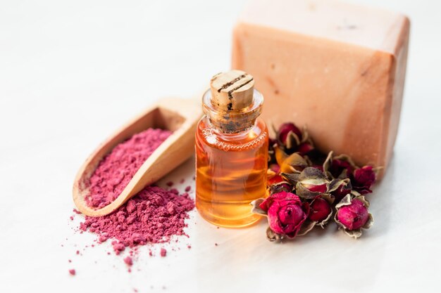 Rose essential oil and creating of homemade cosmetic