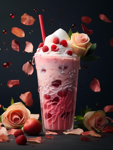 Rose Falooda Drink Poster With Rose Syrup and Vermicelli Sof Indian Celebrations Lifestyle Cuisine