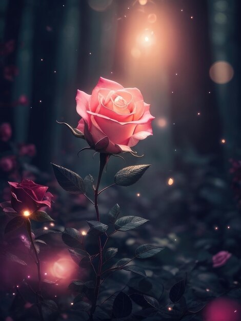 Photo rose in a fantasy forest background