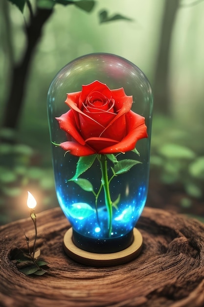 Rose in a fantasy forest background