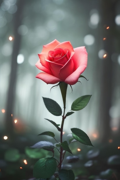 Rose in a fantasy forest background