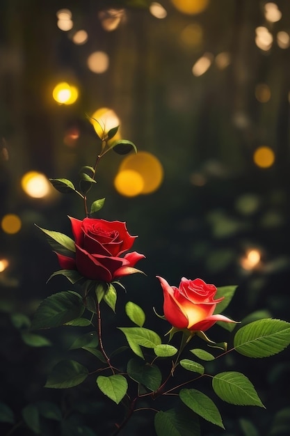 Rose in a fantasy forest background