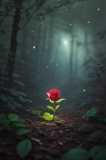 Rose in a fantasy forest background