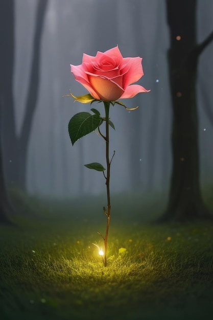 Rose in a fantasy forest background