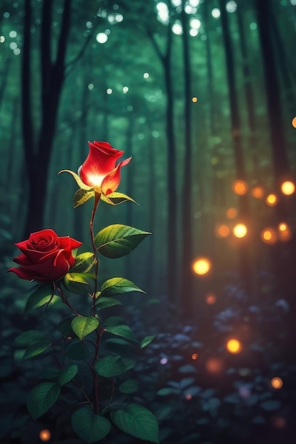 Rose in a fantasy forest background