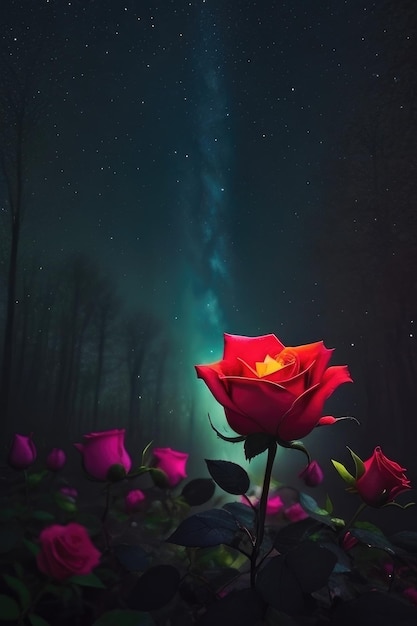 Rose in a fantasy forest background