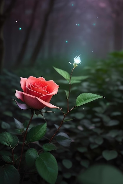 Rose in a fantasy forest background