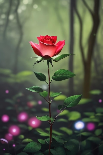 Rose in a fantasy forest background