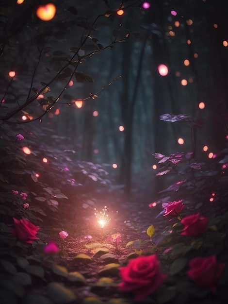 Photo rose in a fantasy forest background