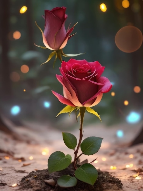 Rose in a fantasy forest background