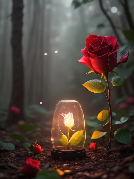 Rose in a fantasy forest wallpaper