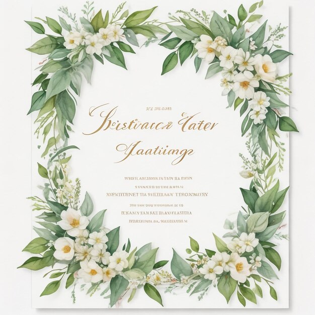 Photo rose and floral leaves wedding invitation card design