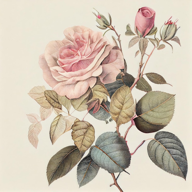 Photo バラの花 ボタニカルイラスト バラの花 バラの抽象的生成aiイラスト