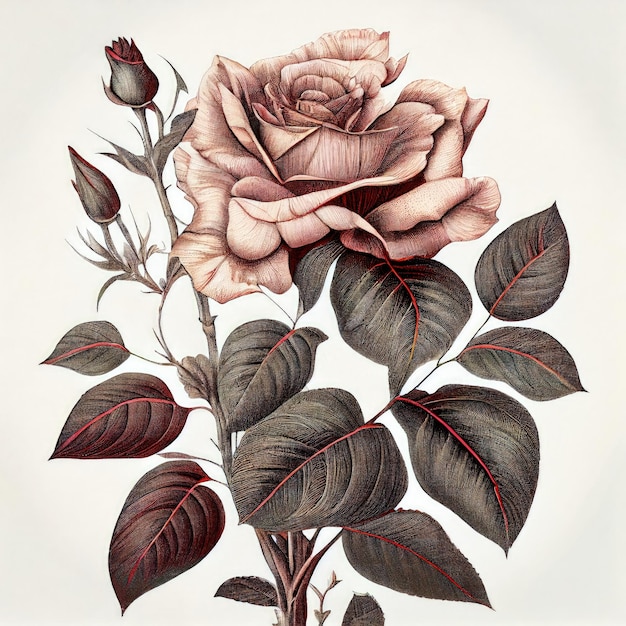 Foto illustrazione botanica del fiore di rosa fiori di rosa disegno di imitazione riassunto illustrazione generativa di ia