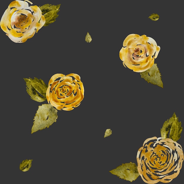 장미 꽃 봉오리 회색 원활한 귀여운 패턴 수채화 그림 손으로 그린 텍스처와 isolat