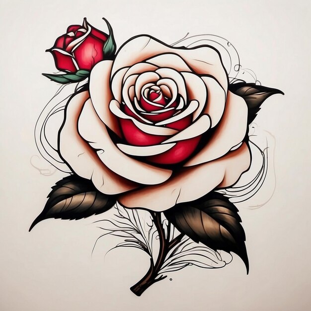 Photo rose flower drawing rose illustration rose design tattoo rose rosethemed art rose flower vector