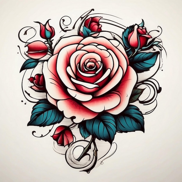 Photo rose flower drawing rose illustration rose design tattoo rose rosethemed art rose flower vector