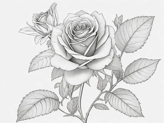 Rose flower line art with leaf coloring page