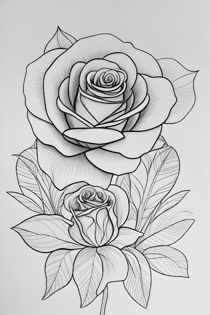 Rose flower outline for coloring books generated by Ai