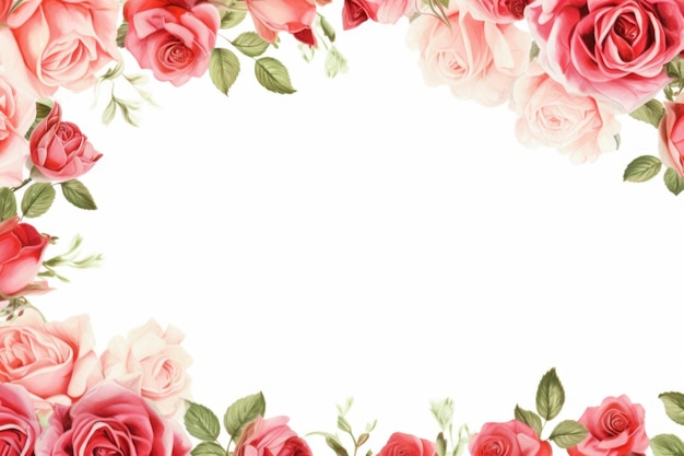 Rose flower pattern frame with white background