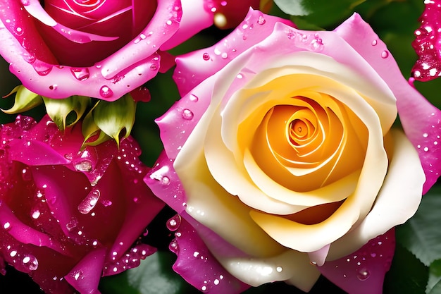 rose flower in water splash realistic