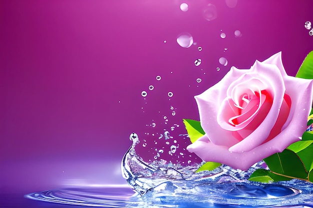 rose flower in water splash realistic