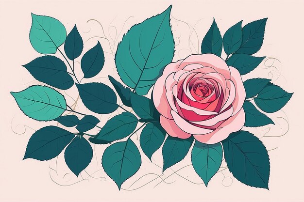 Photo rose flower with leaves frame generative ai