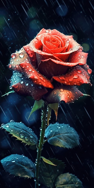 Rose flower with rain drops Image for a poster or postcard High quality photo Generative AI